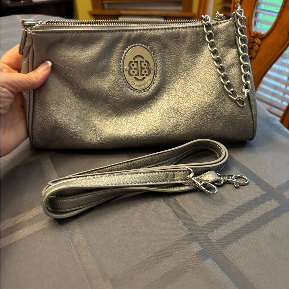 Dana Buchman Silver Clutch with Chain Strap